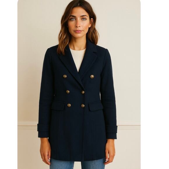 Banana Republic Navy Double Breasted Cotton Peacoat XS Classic Tailored - Picture 1 of 16